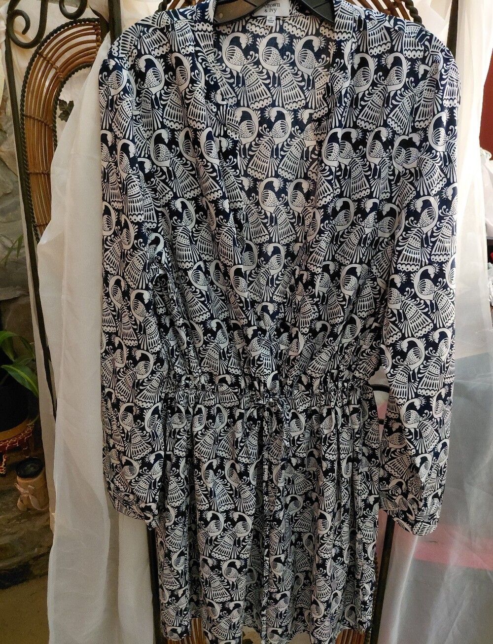 crown & ivy Navy and Ivory Peacock Midi Dress